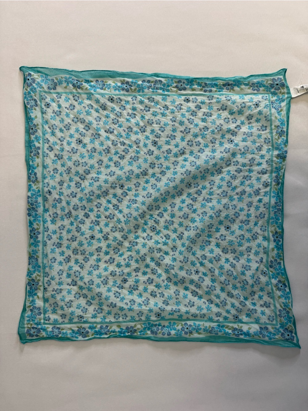 Vintage GAP Made in Italy Cotton Scarf Bandana Blue Floral w Rhinestone/Sparkle